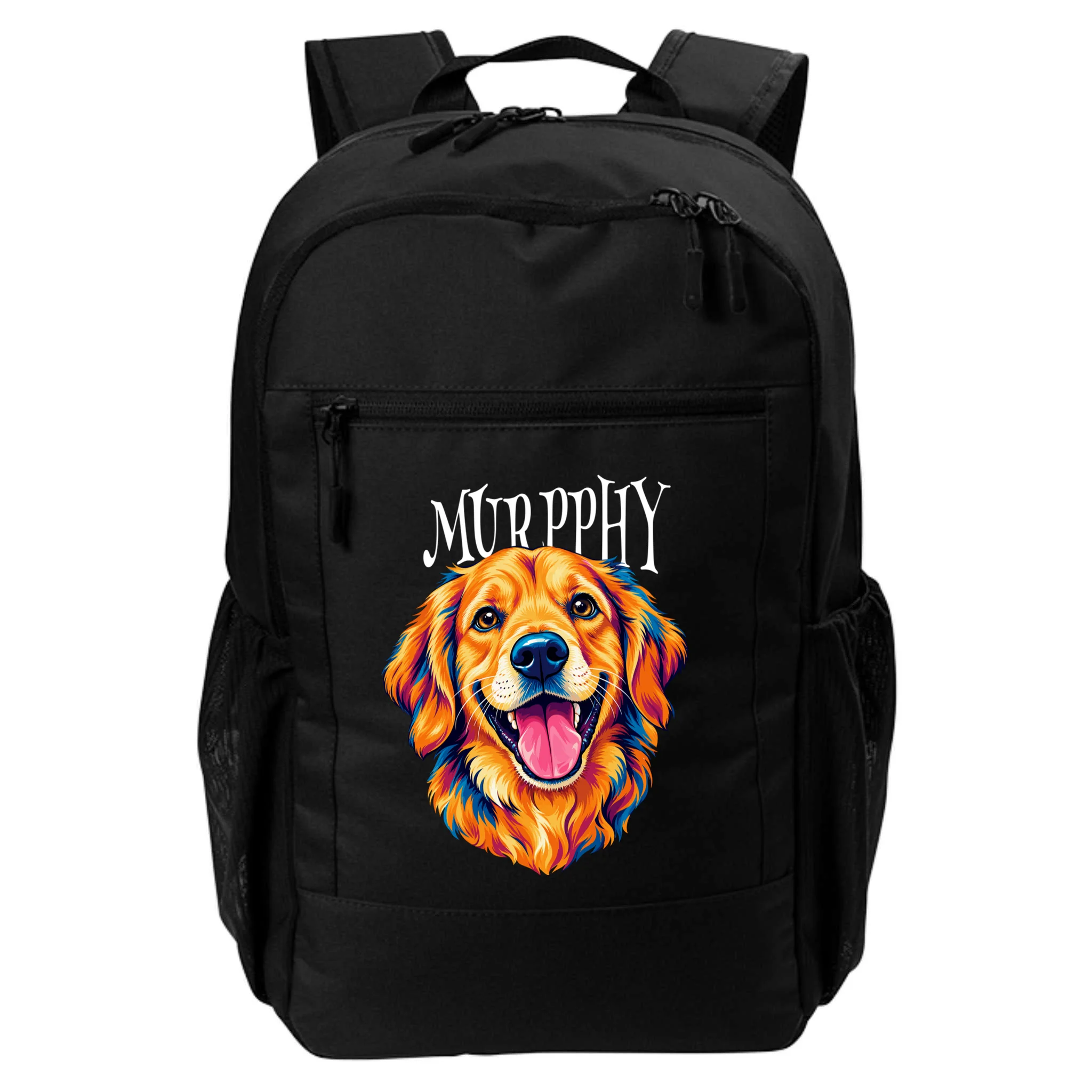 Custom Dog Portrait from Photo – Personalized Pet Portrait with Dog Name Backpack - Front
