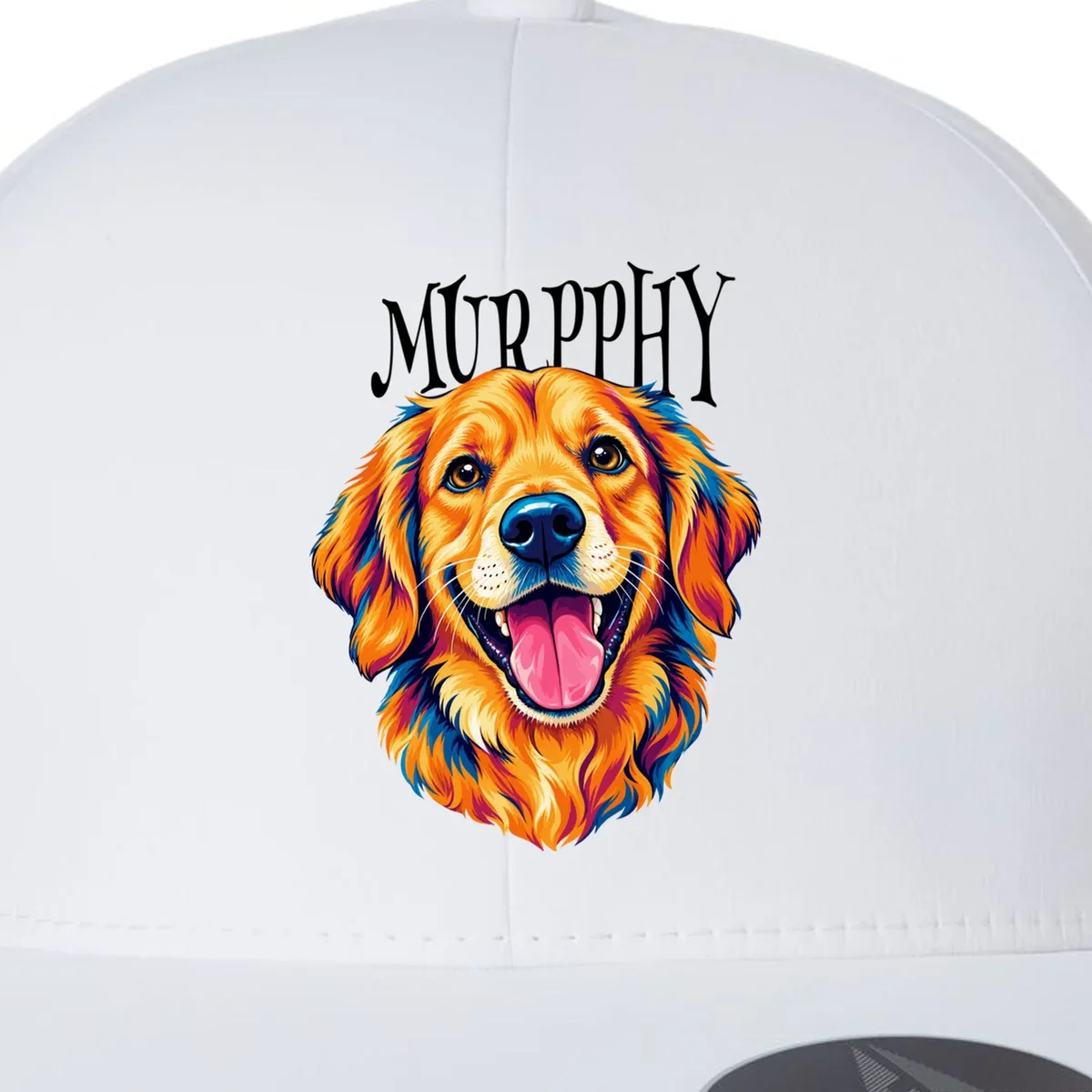 Custom Dog Portrait from Photo – Personalized Pet Portrait with Dog Name Flexfit Men's Snapback Hat - Front - Close-up