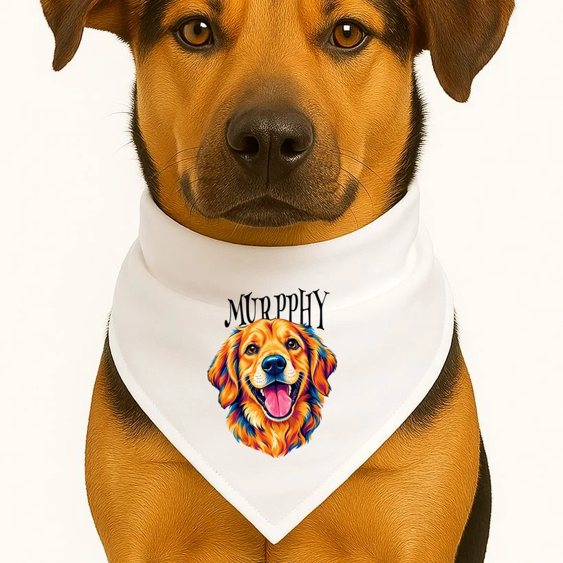Custom Dog Portrait from Photo – Personalized Pet Portrait with Dog Name Dog Bandana - Front 1