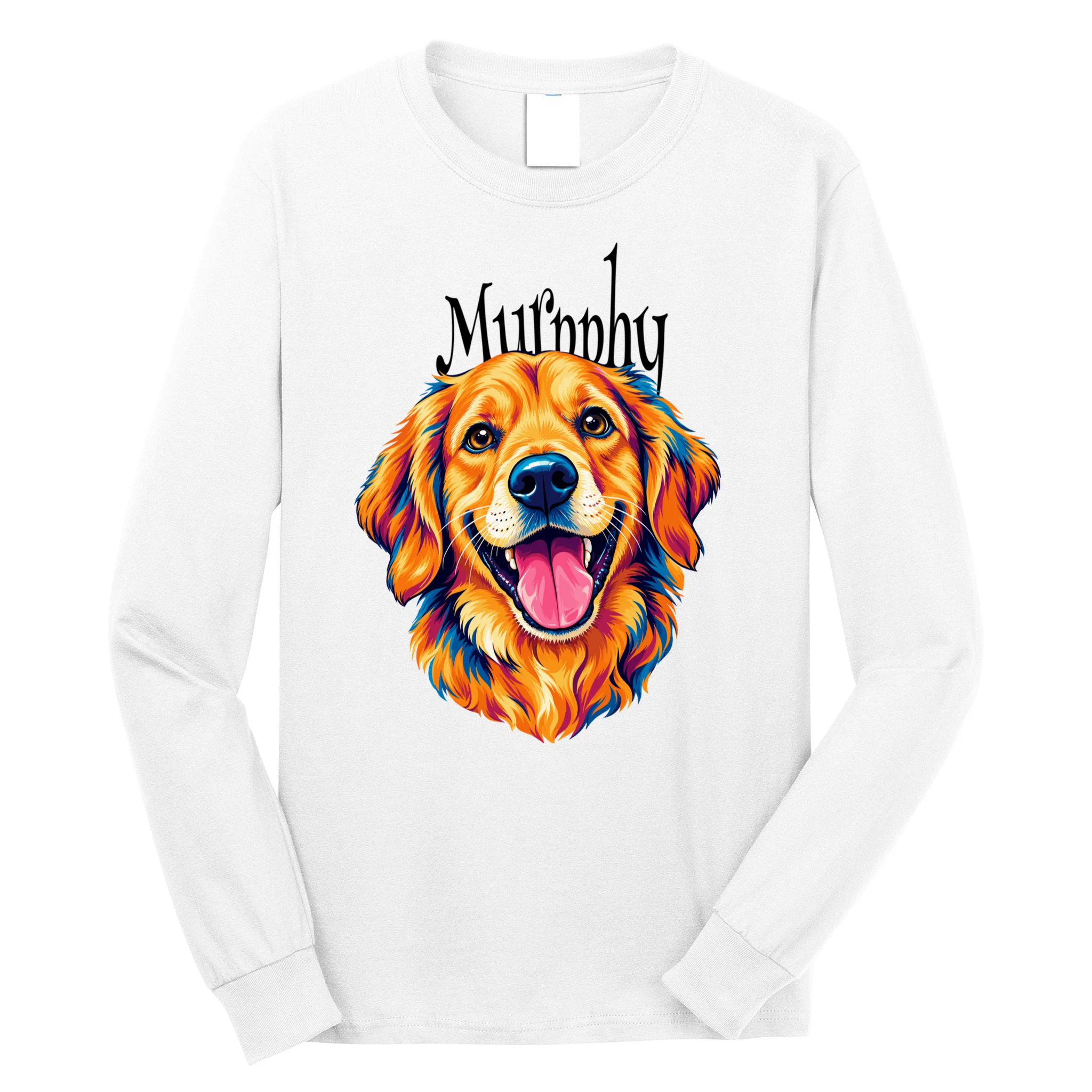 Custom Dog Portrait from Photo – Personalized Pet Portrait with Dog Name Men's Long Sleeve Shirt Front