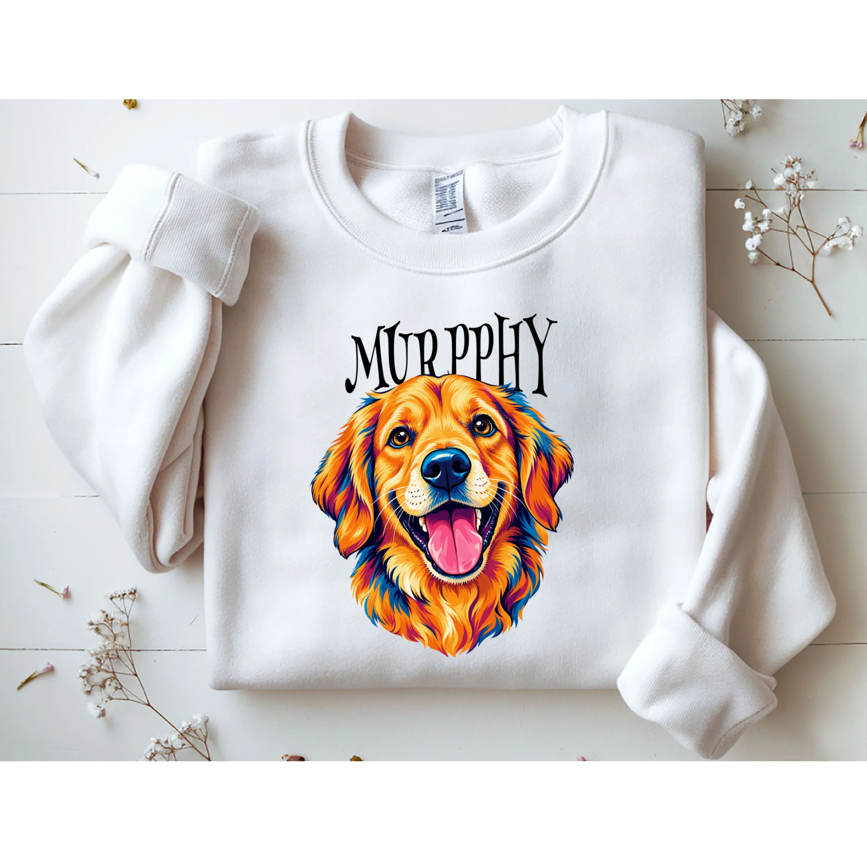 Custom Dog Portrait from Photo – Personalized Pet Portrait with Dog Name Men's Sweatshirt - Front 1