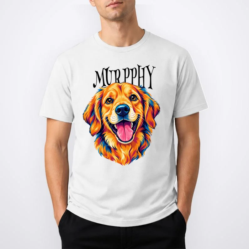 Custom Dog Portrait from Photo – Personalized Pet Portrait with Dog Name Men's T-Shirt - Front 1
