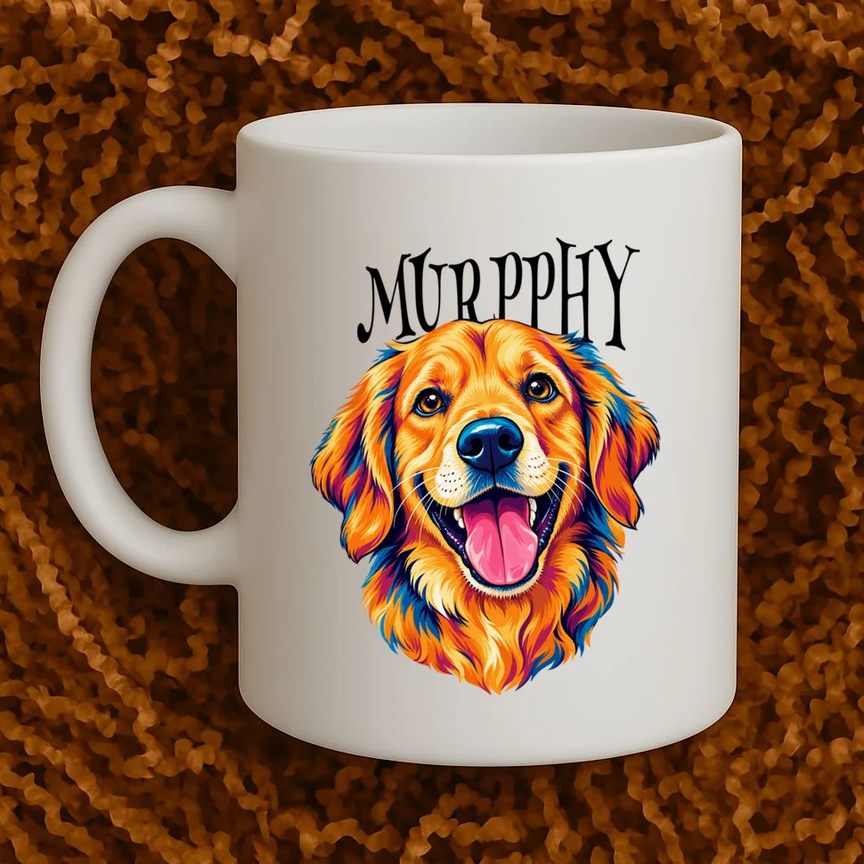 Custom Dog Portrait from Photo – Personalized Pet Portrait with Dog Name Mug - Front 1