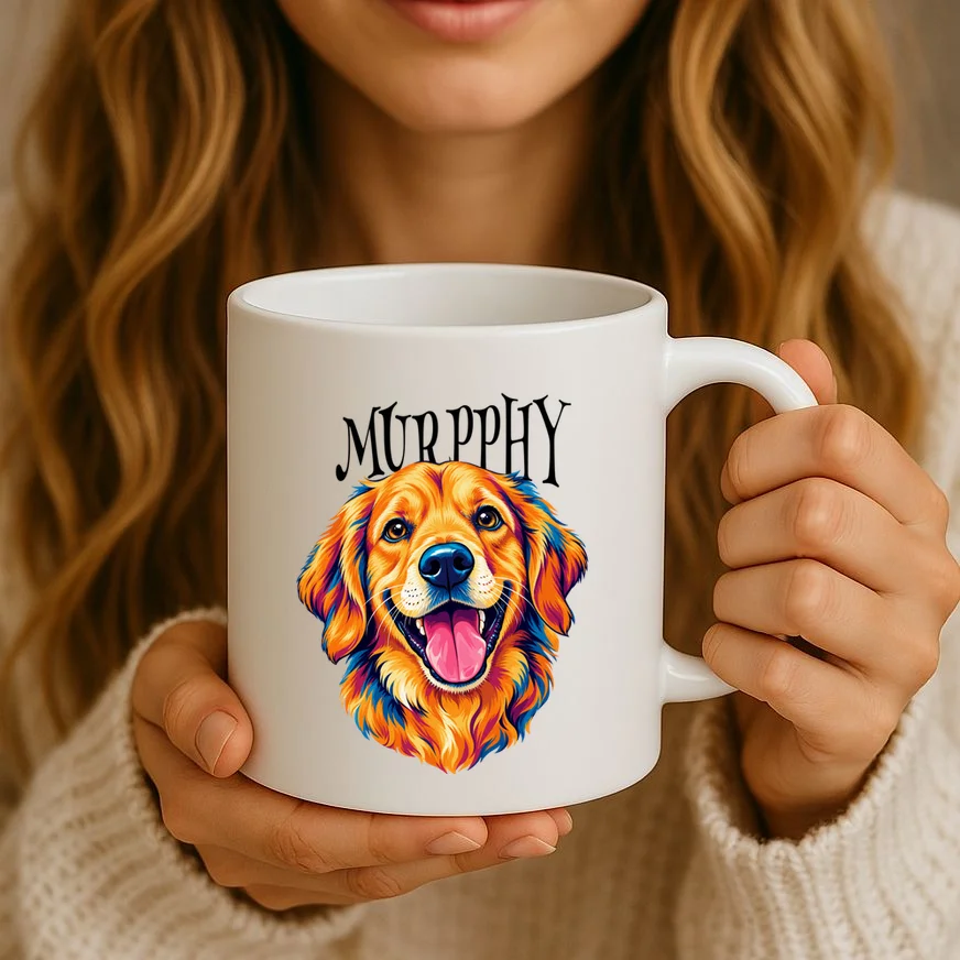 Custom Dog Portrait from Photo – Personalized Pet Portrait with Dog Name Mug - Front 2