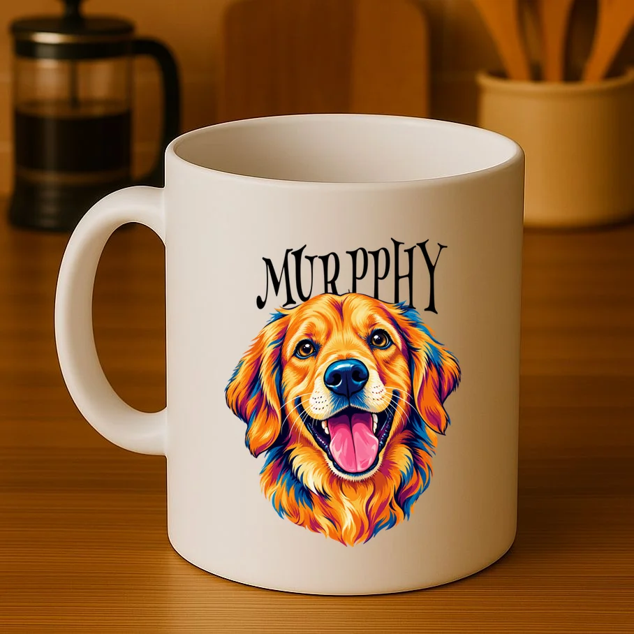 Custom Dog Portrait from Photo – Personalized Pet Portrait with Dog Name Mug - Front 3