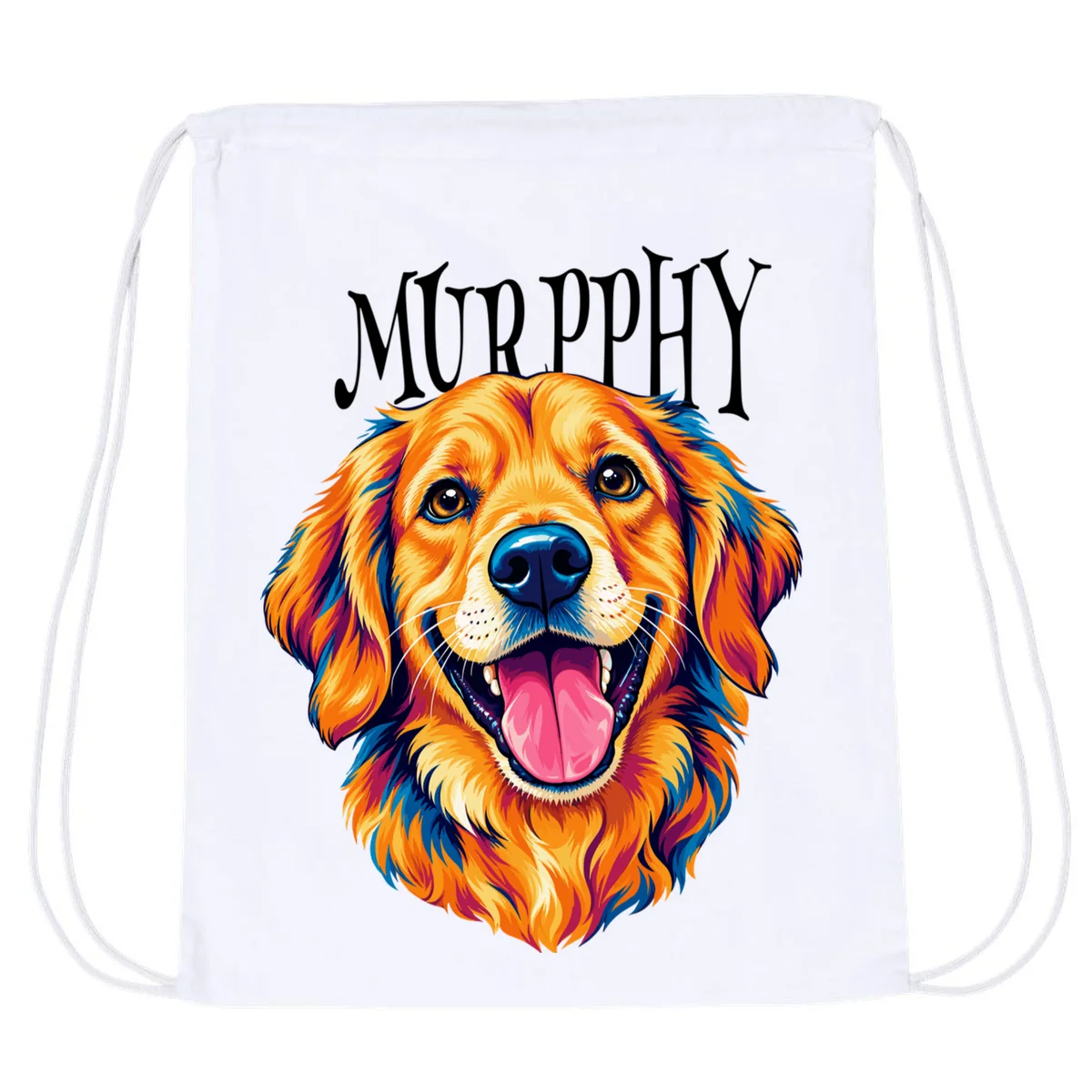 Custom Dog Portrait from Photo – Personalized Pet Portrait with Dog Name Drawstring Bag - Front