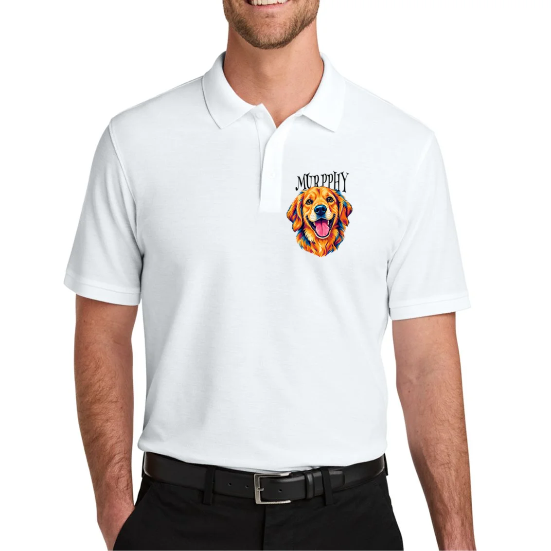 Custom Dog Portrait from Photo – Personalized Pet Portrait with Dog Name Men's Polo - Front 1
