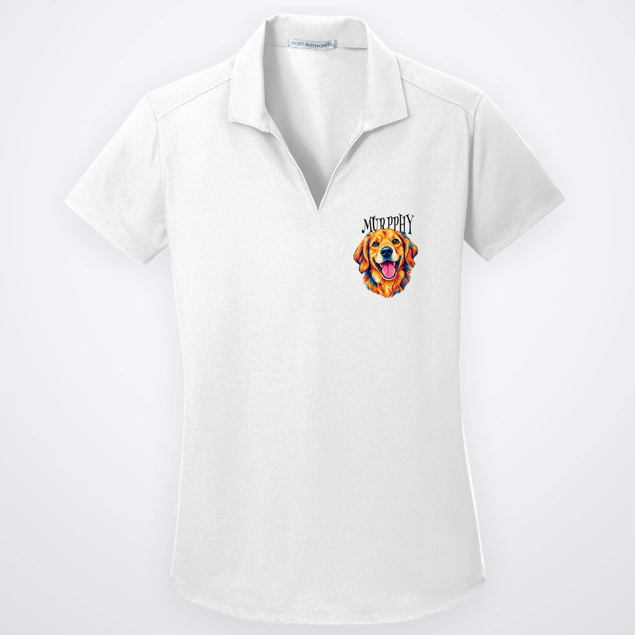 Custom Dog Portrait from Photo – Personalized Pet Portrait with Dog Name Women's Polo - Front
