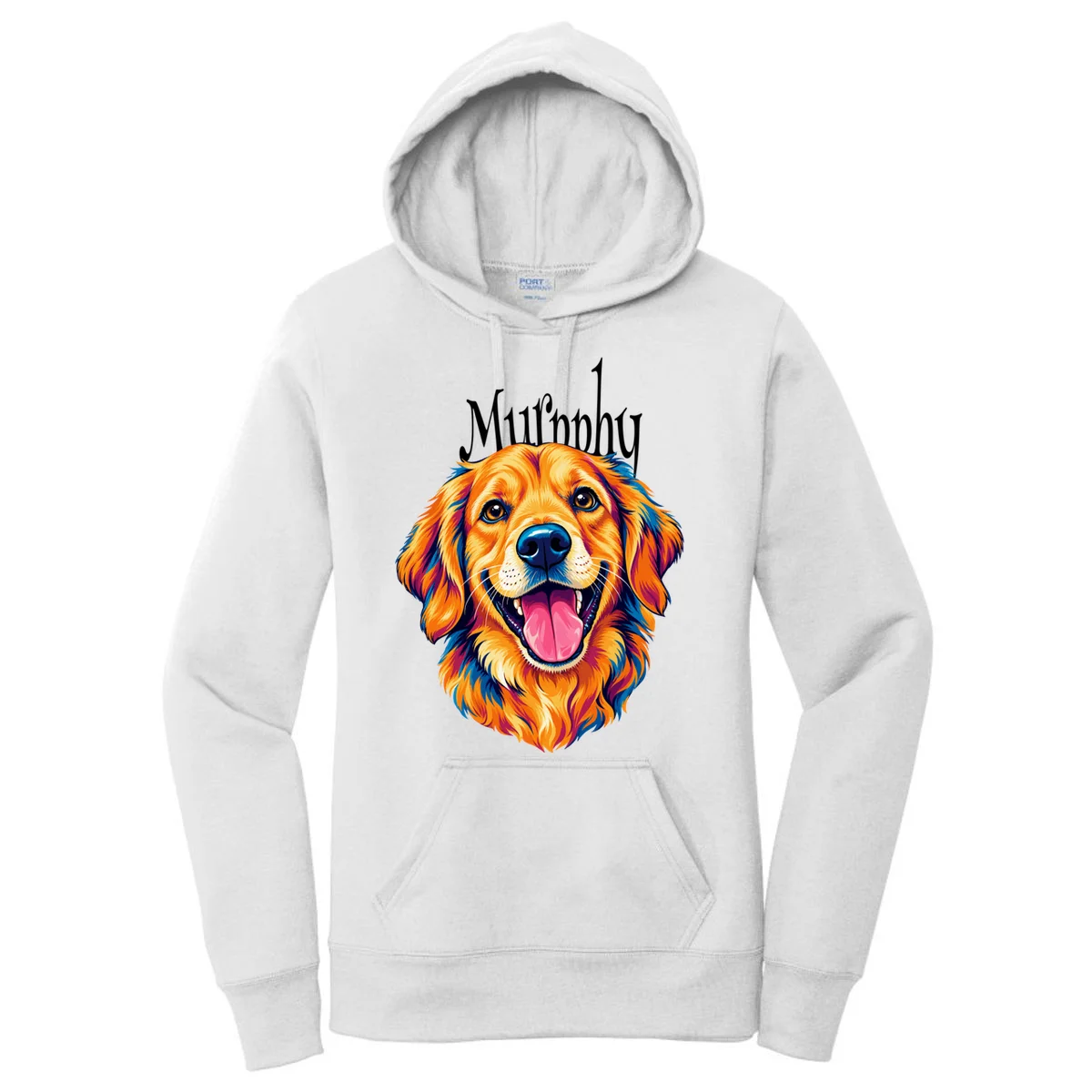 Custom Dog Portrait from Photo – Personalized Pet Portrait with Dog Name Women's Pullover Hoodie - Front