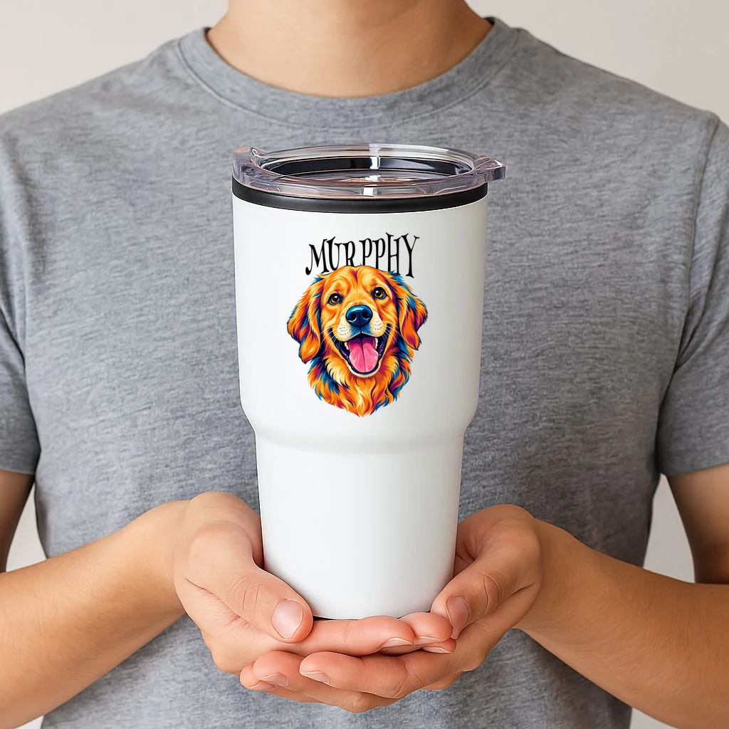 Custom Dog Portrait from Photo – Personalized Pet Portrait with Dog Name 20oz Tumbler - Front 1