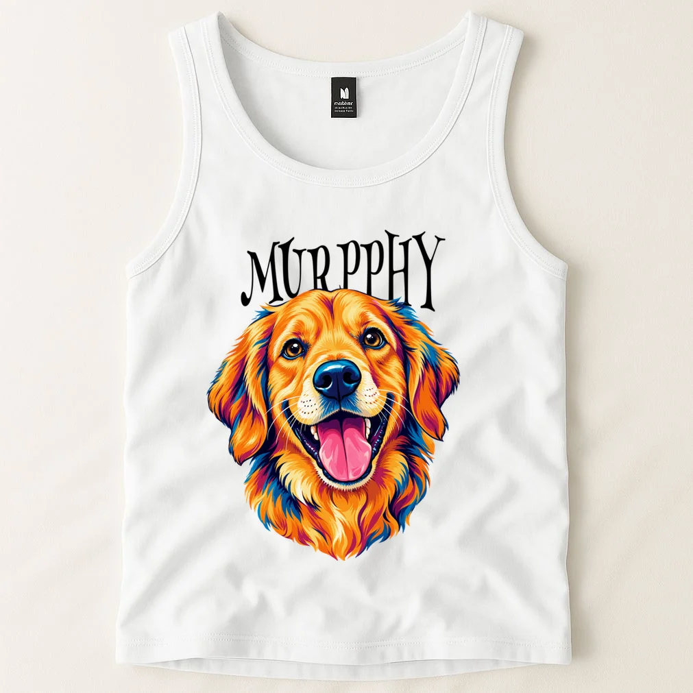 Custom Dog Portrait from Photo – Personalized Pet Portrait with Dog Name Men's Tank Top - Front 1
