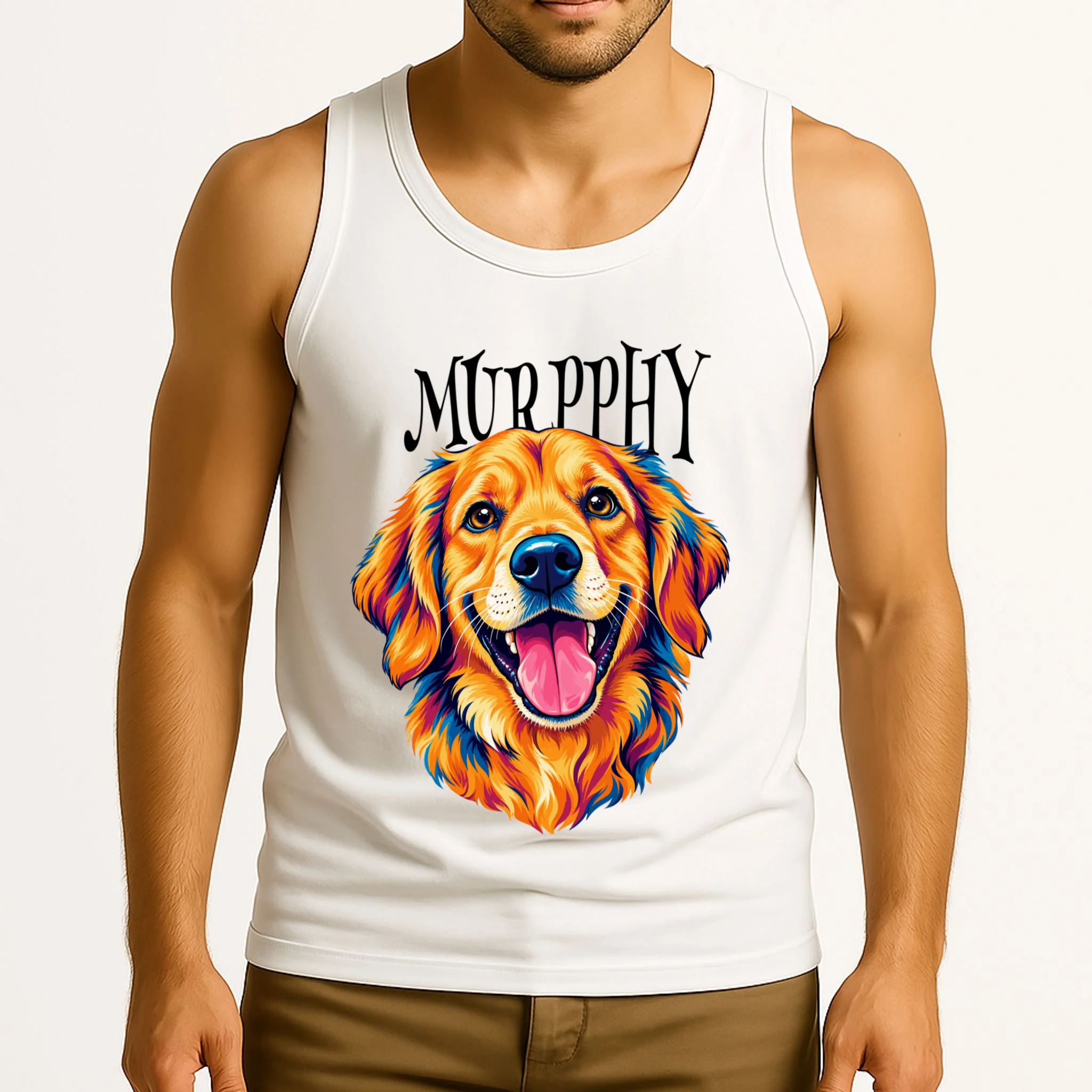 Custom Dog Portrait from Photo – Personalized Pet Portrait with Dog Name Men's Tank Top - Front 2
