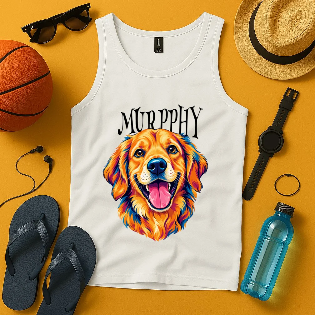 Custom Dog Portrait from Photo – Personalized Pet Portrait with Dog Name Men's Tank Top - Front 3