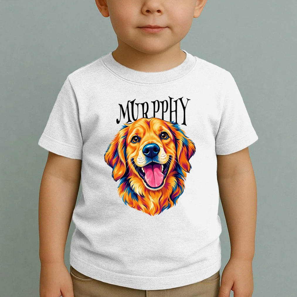 Custom Dog Portrait from Photo – Personalized Pet Portrait with Dog Name Toddler T-Shirt - Front 1
