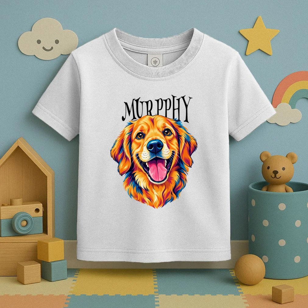 Custom Dog Portrait from Photo – Personalized Pet Portrait with Dog Name Toddler T-Shirt - Front 2