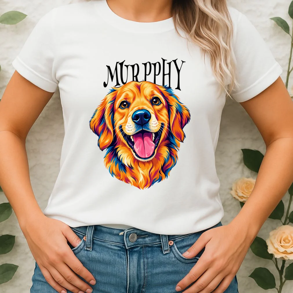 Custom Dog Portrait from Photo – Personalized Pet Portrait with Dog Name Women's T-Shirt - Front 1