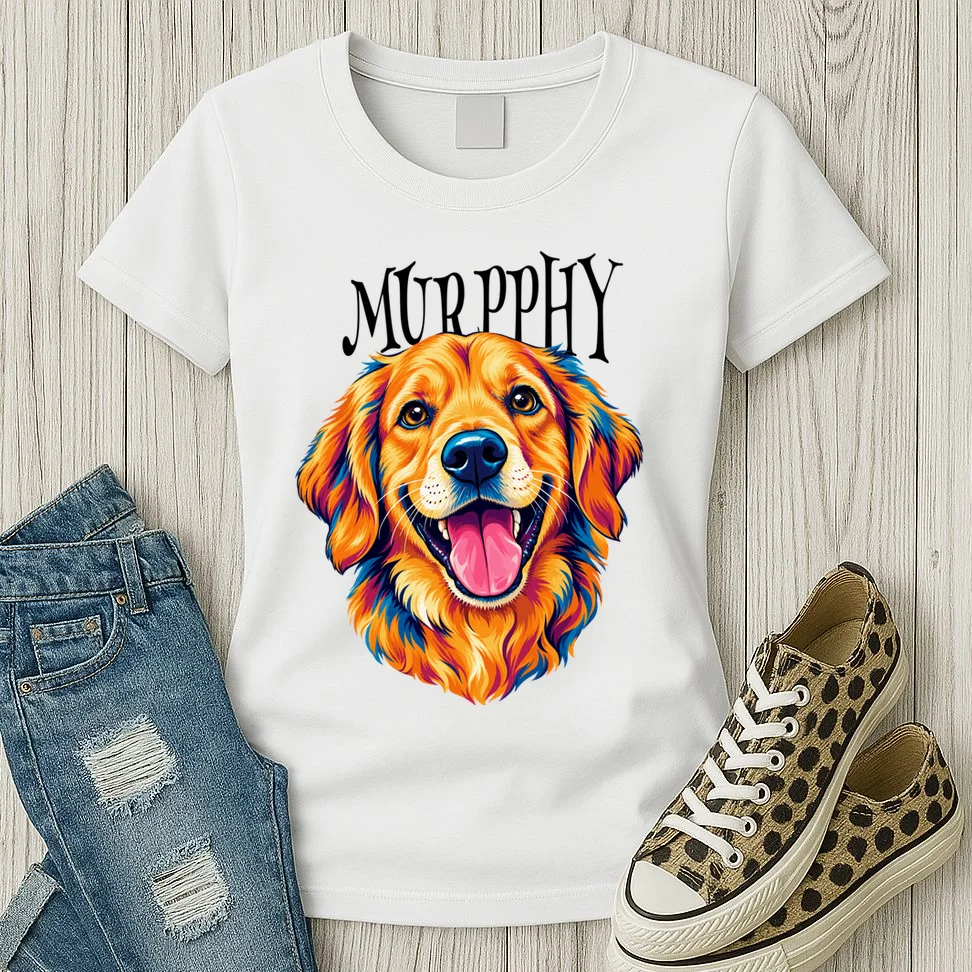 Custom Dog Portrait from Photo – Personalized Pet Portrait with Dog Name Women's T-Shirt - Front 2