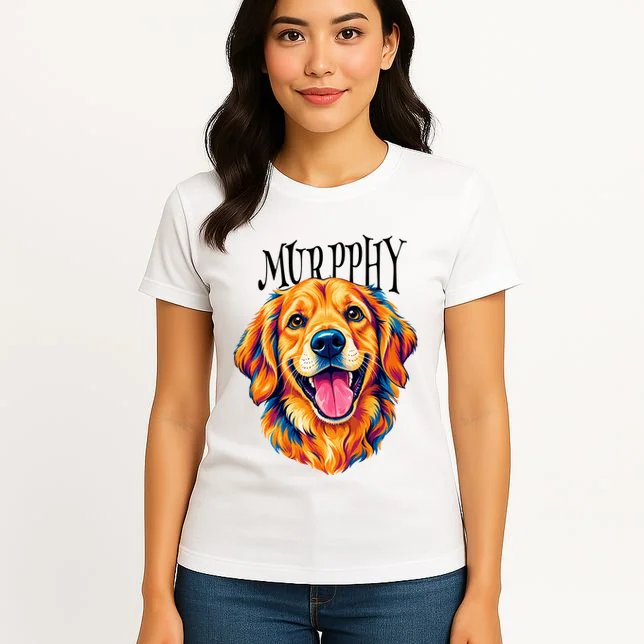 Custom Dog Portrait from Photo – Personalized Pet Portrait with Dog Name Women's T-Shirt - Front 3