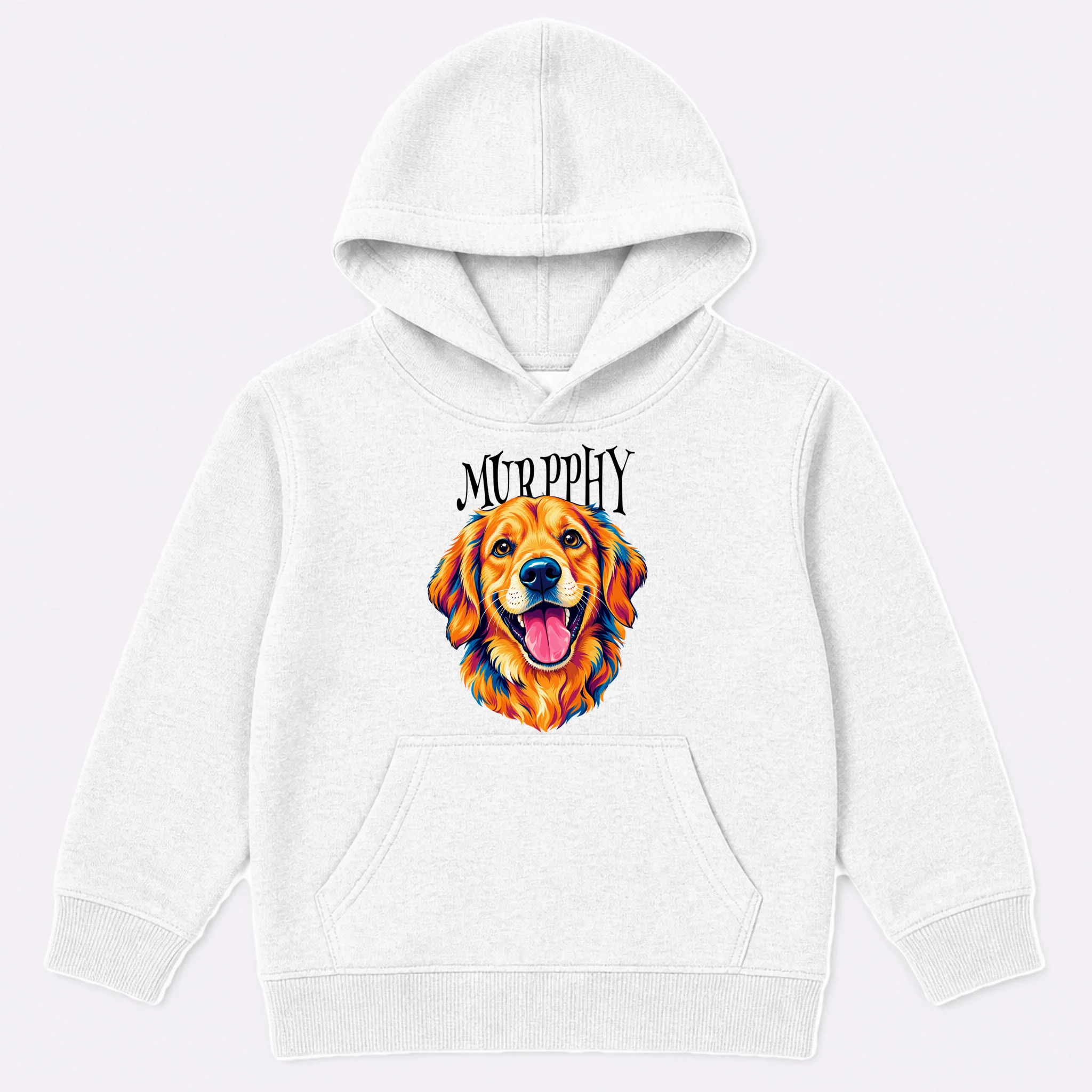 Custom Dog Portrait from Photo – Personalized Pet Portrait with Dog Name Kids Hoodie - Front