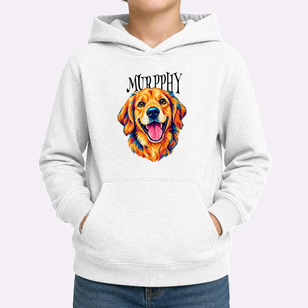 Custom Dog Portrait from Photo – Personalized Pet Portrait with Dog Name Kids Hoodie - Front 1