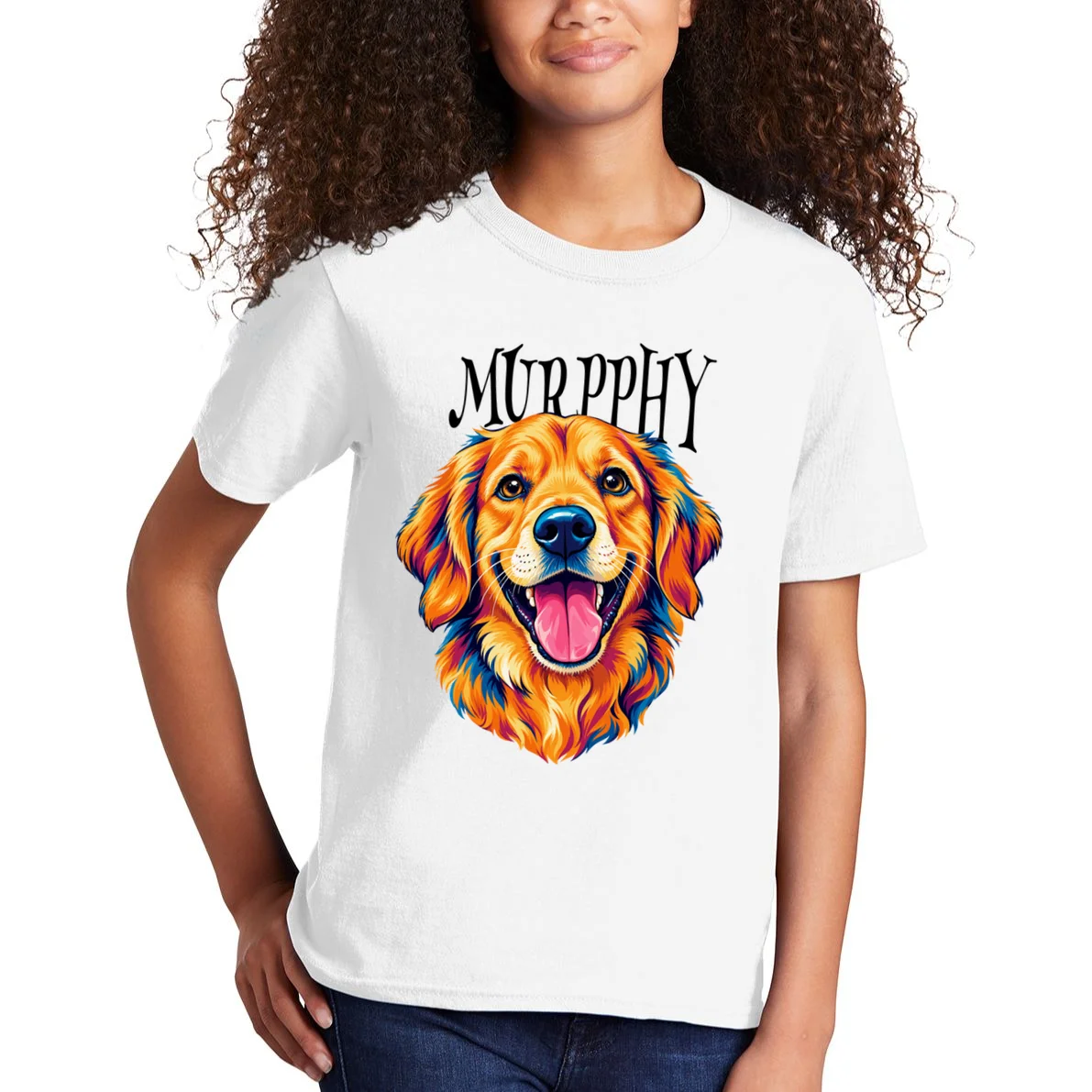Custom Dog Portrait from Photo – Personalized Pet Portrait with Dog Name Kids T-Shirt - Front 1