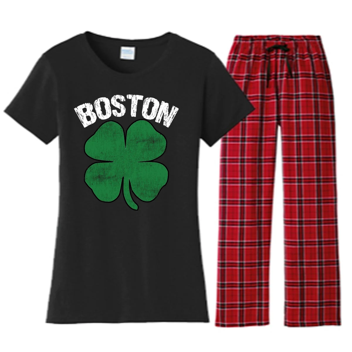 Personalized Irish Shamrock Clover St Patrick's Day Custom Women's Flannel Pajama Set - Front