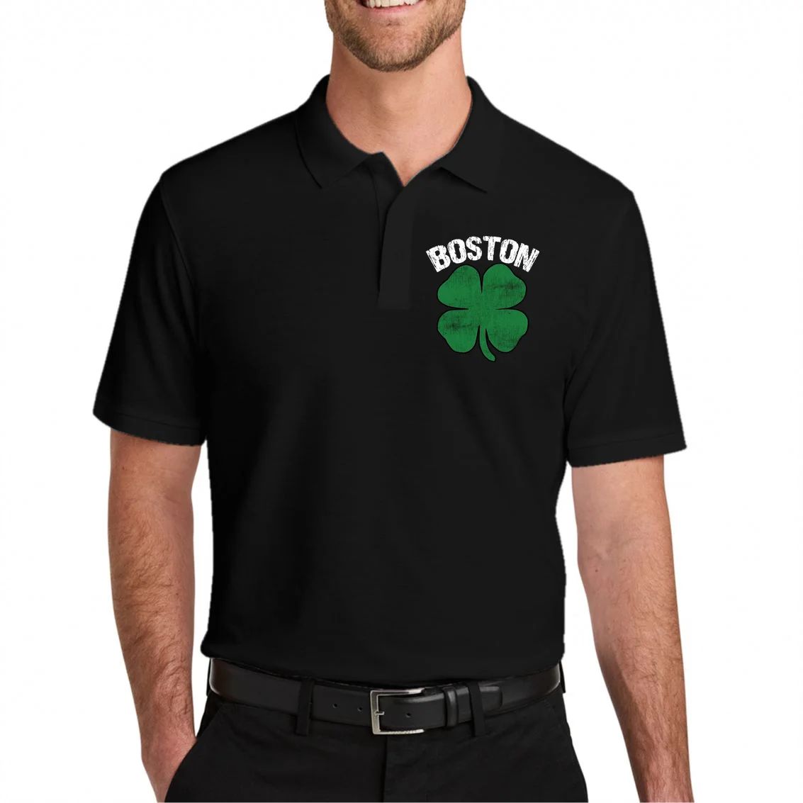 Personalized Irish Shamrock Clover St Patrick's Day Custom Men's Polo - Front 1