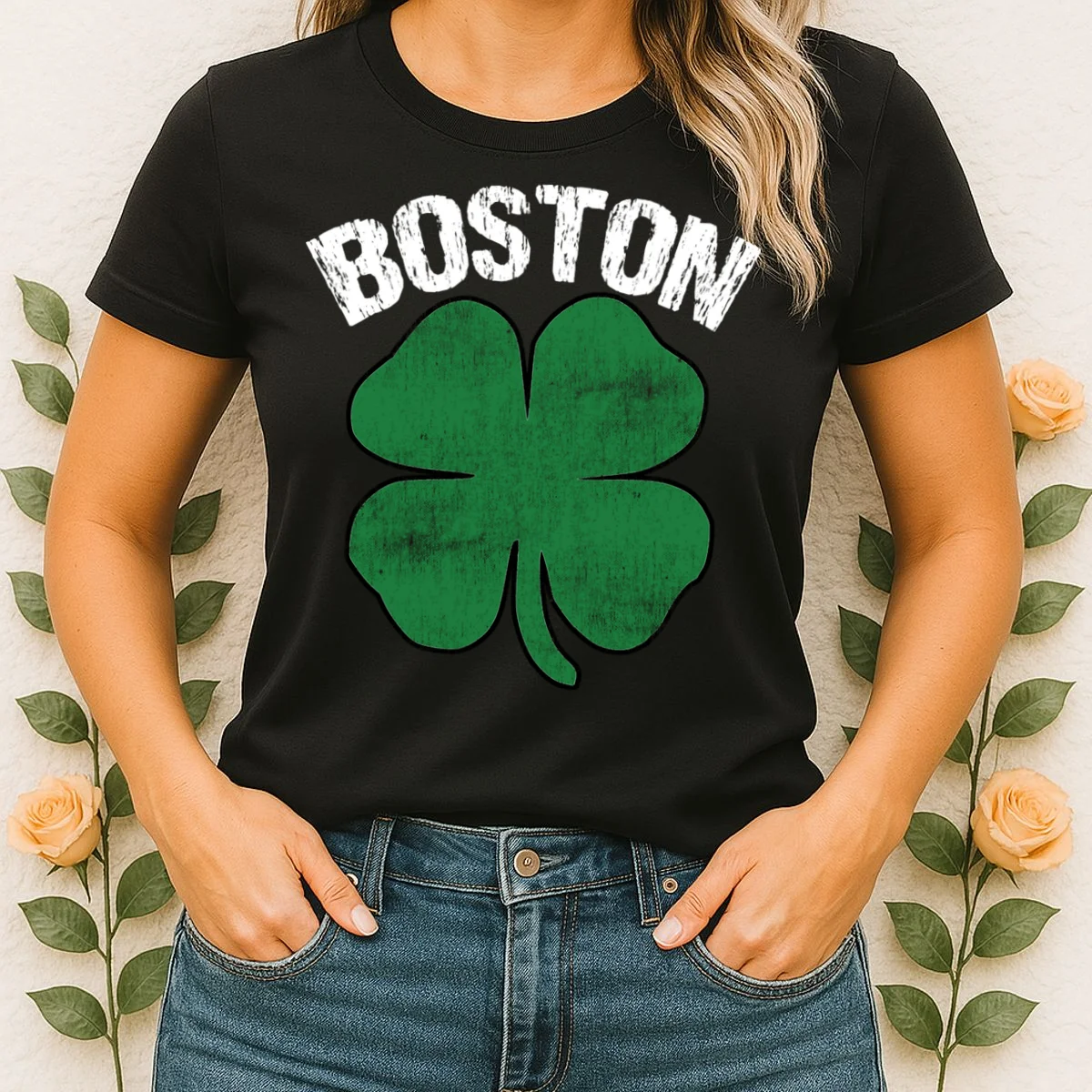 Personalized Irish Shamrock Clover St Patrick's Day Custom Women's T-Shirt - Front 1