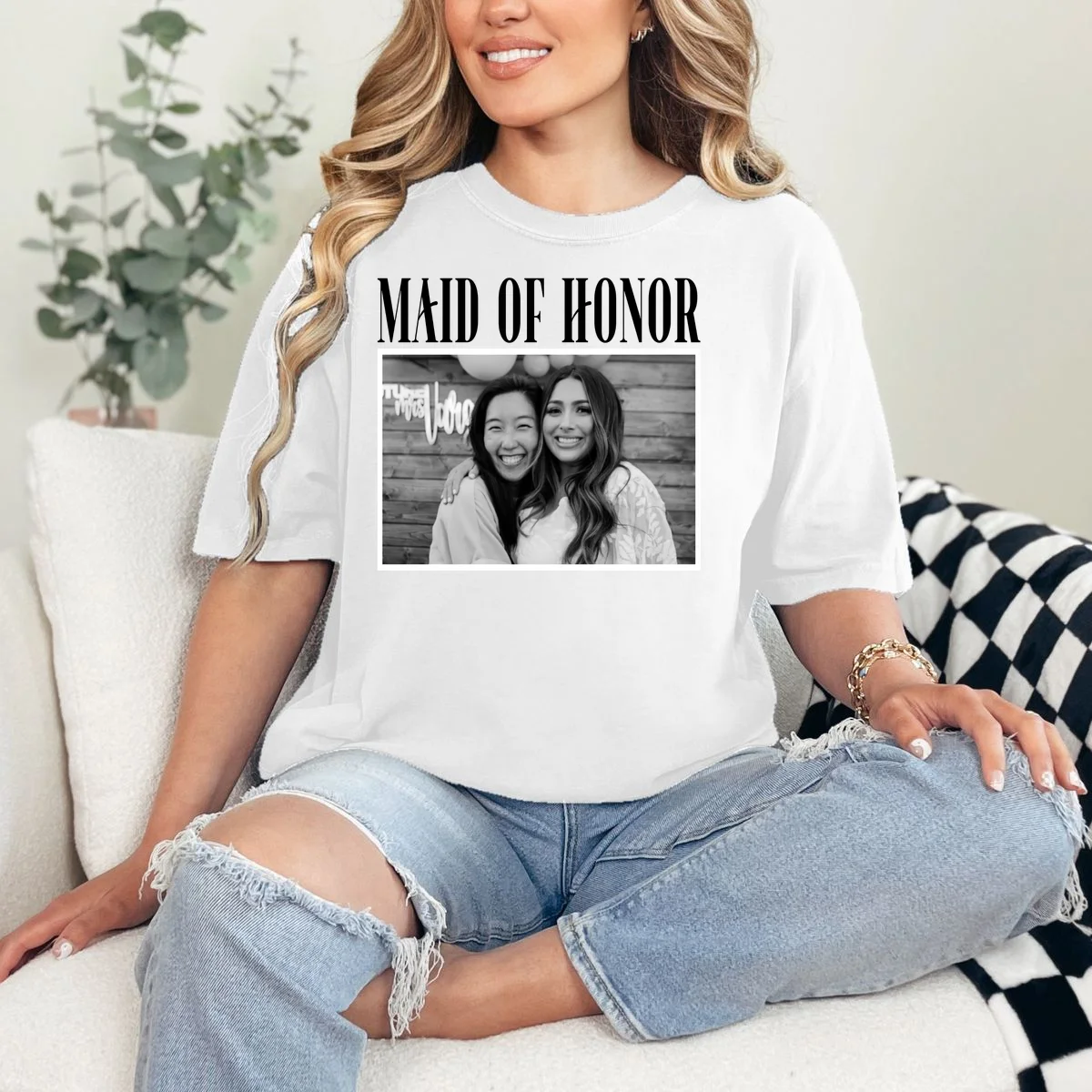Personalized Maid Of Honor Bridesmaids Gifts Custom Text T-Shirt - Front 1