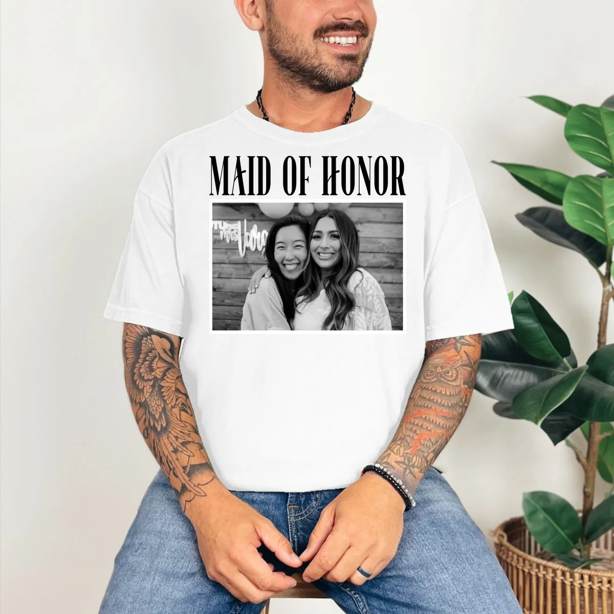 Personalized Maid Of Honor Bridesmaids Gifts Custom Text T-Shirt - Front 2