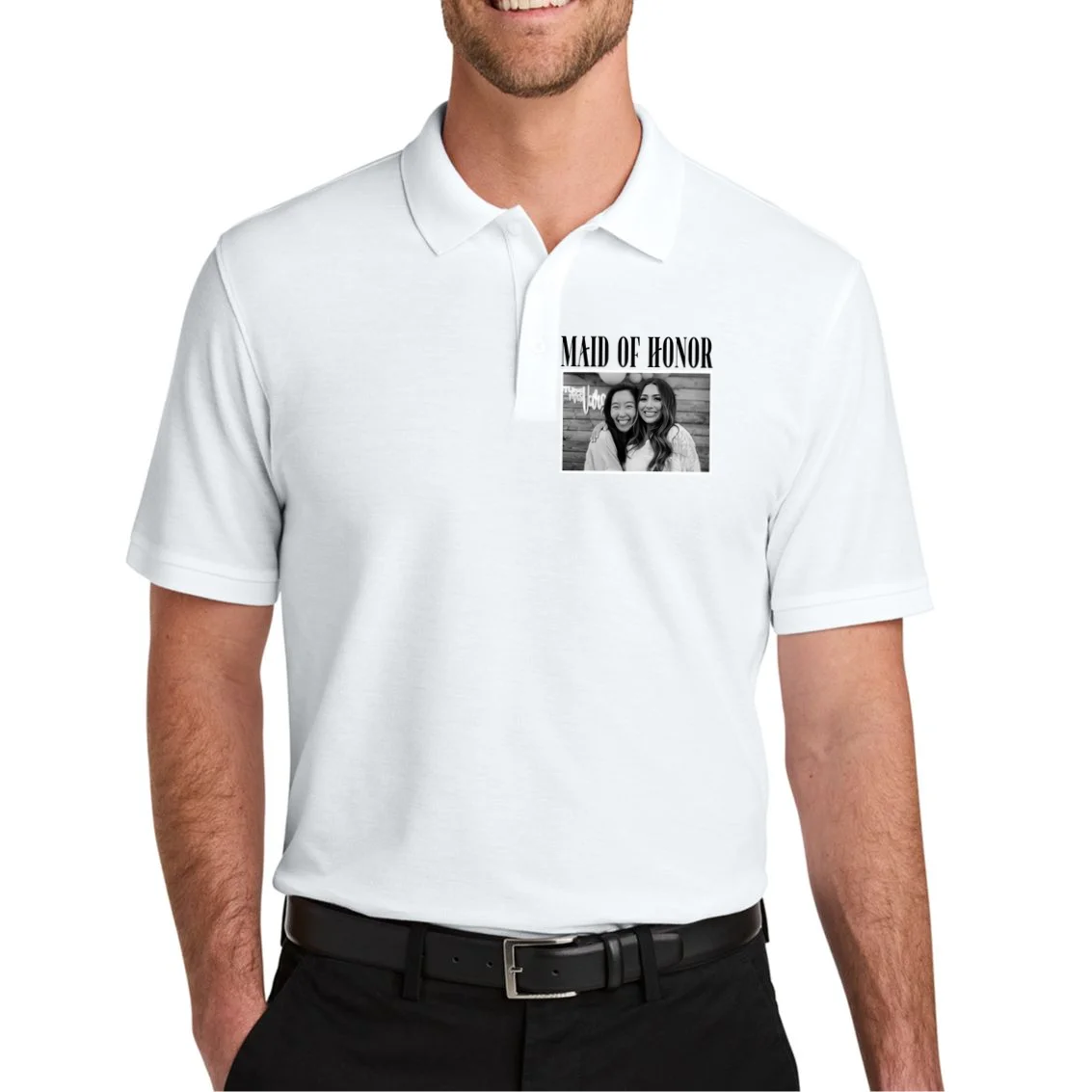 Personalized Maid Of Honor Bridesmaids Gifts Custom Text Men's Polo - Front 1