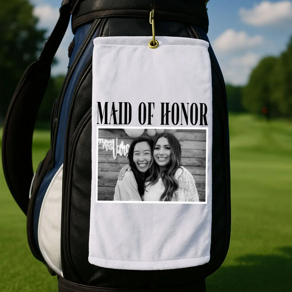 Personalized Maid Of Honor Bridesmaids Gifts Custom Text Golf Towel - Front 2