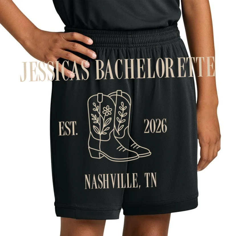 Personalized Name Bachelorette Trip Cowgirl Kids Shorts - Front 1