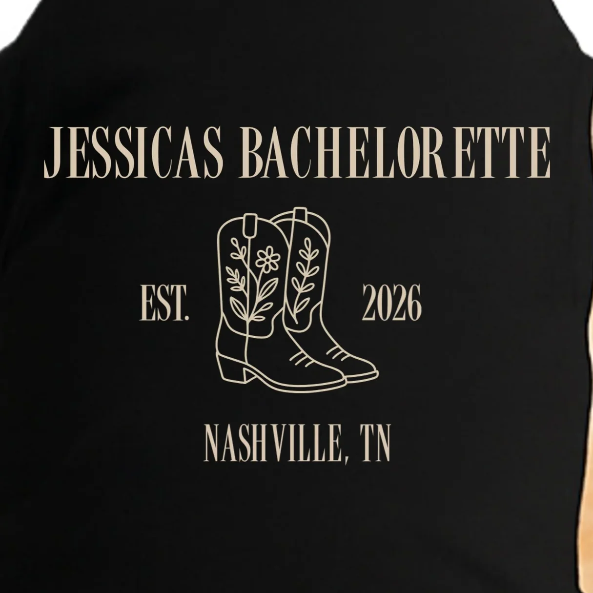 Personalized Name Bachelorette Trip Cowgirl Doggie Tank - Front - Close-up