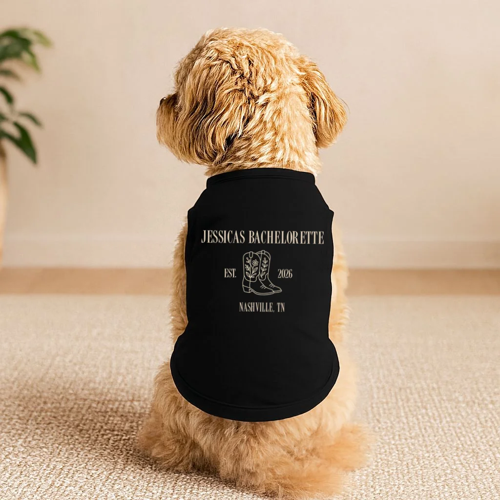 Personalized Name Bachelorette Trip Cowgirl Doggie Tank - Front 1