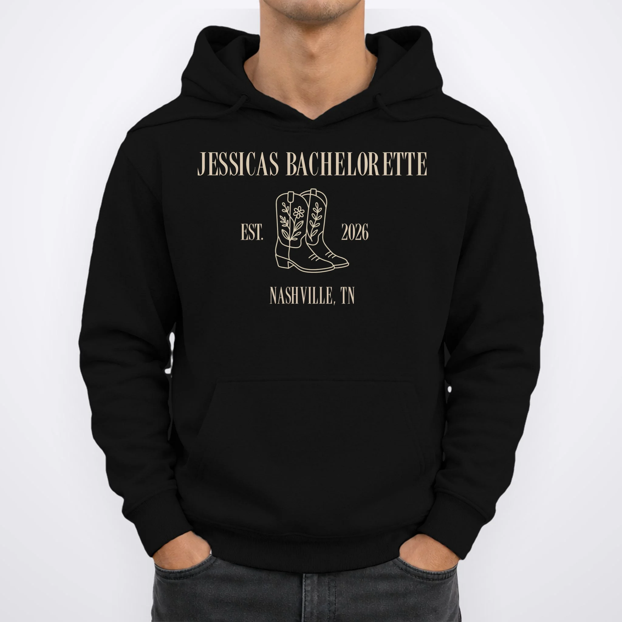Personalized Name Bachelorette Trip Cowgirl Men's Hoodie - Front 1