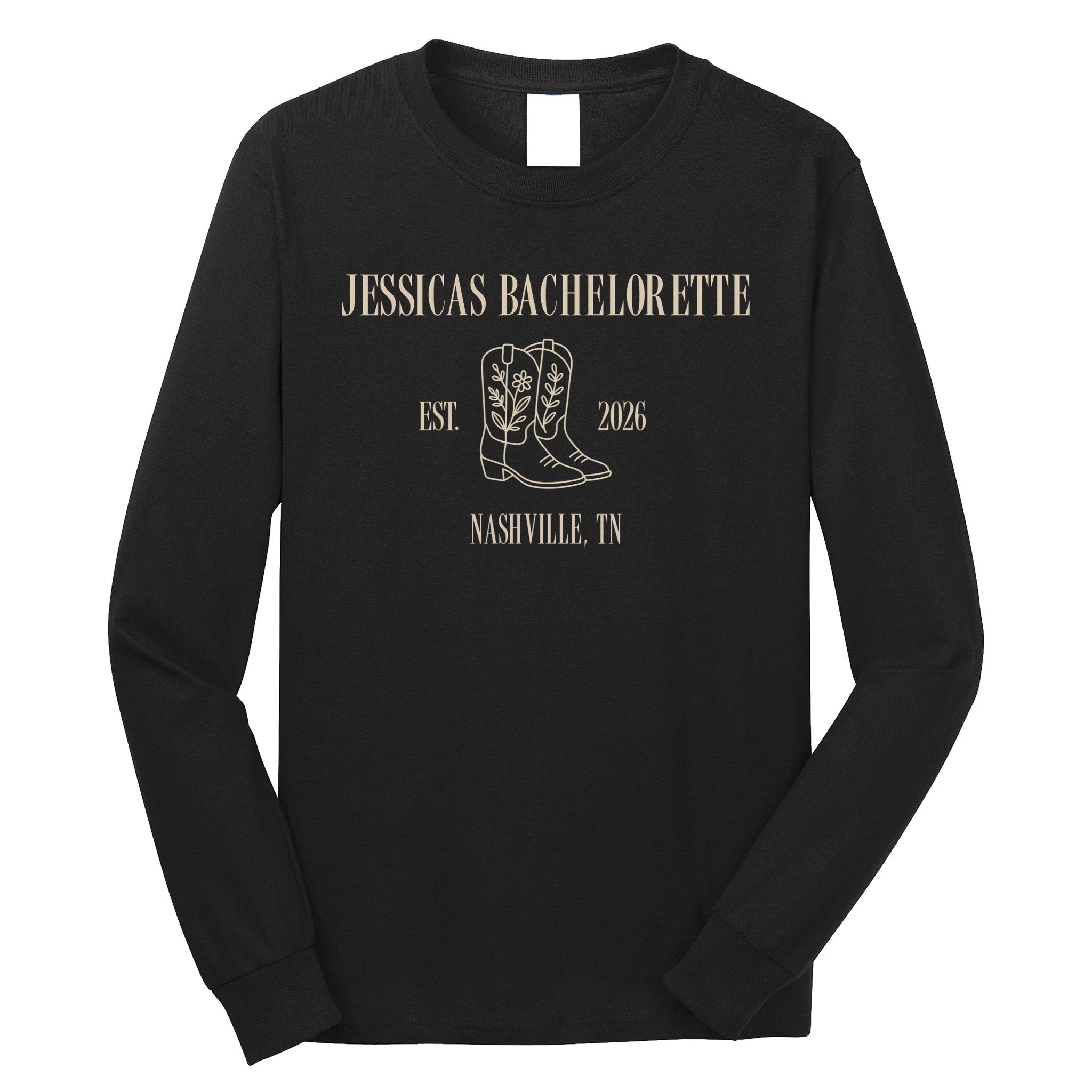 Personalized Name Bachelorette Trip Cowgirl Men's Long Sleeve Shirt - Front