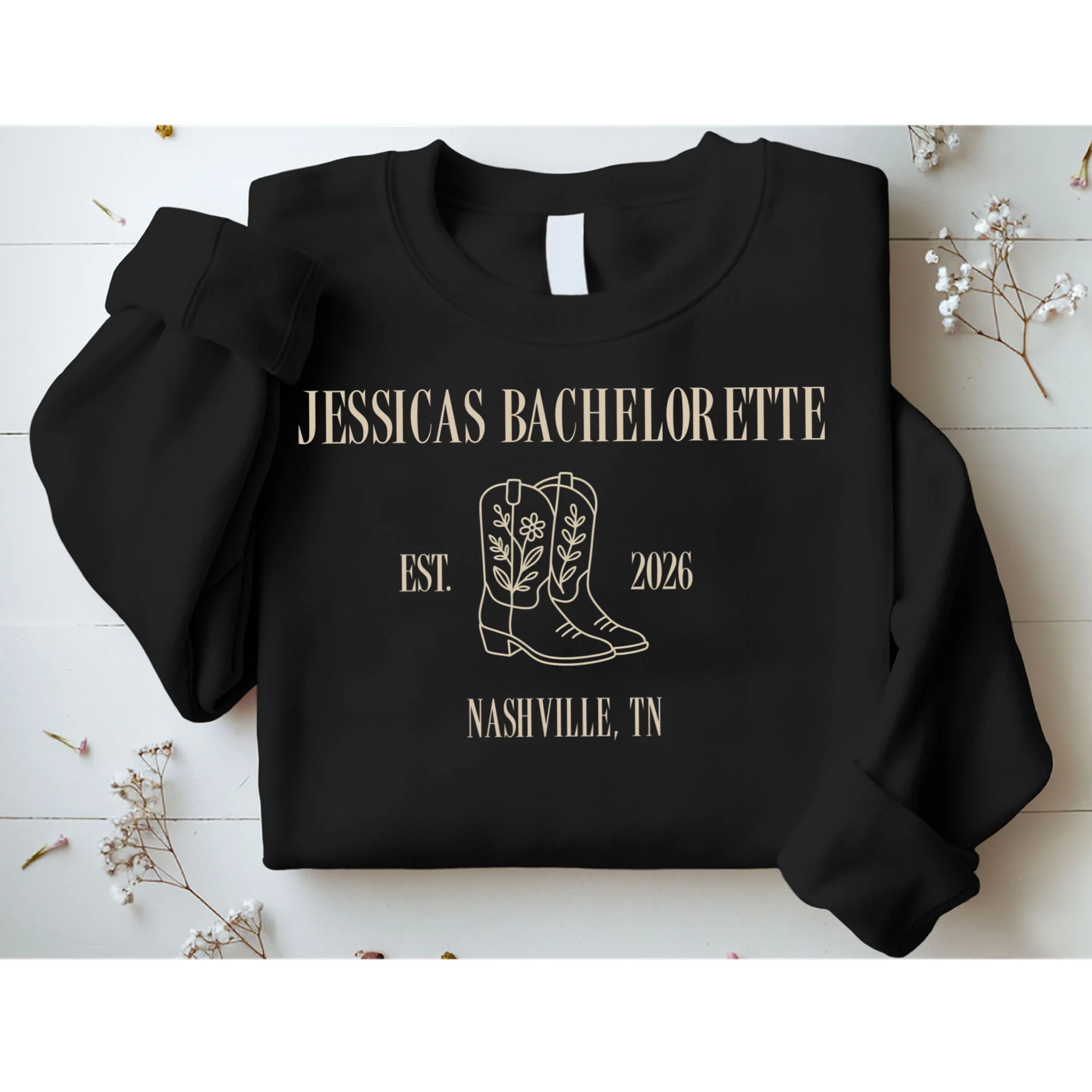 Personalized Name Bachelorette Trip Cowgirl Men's Sweatshirt - Front 1