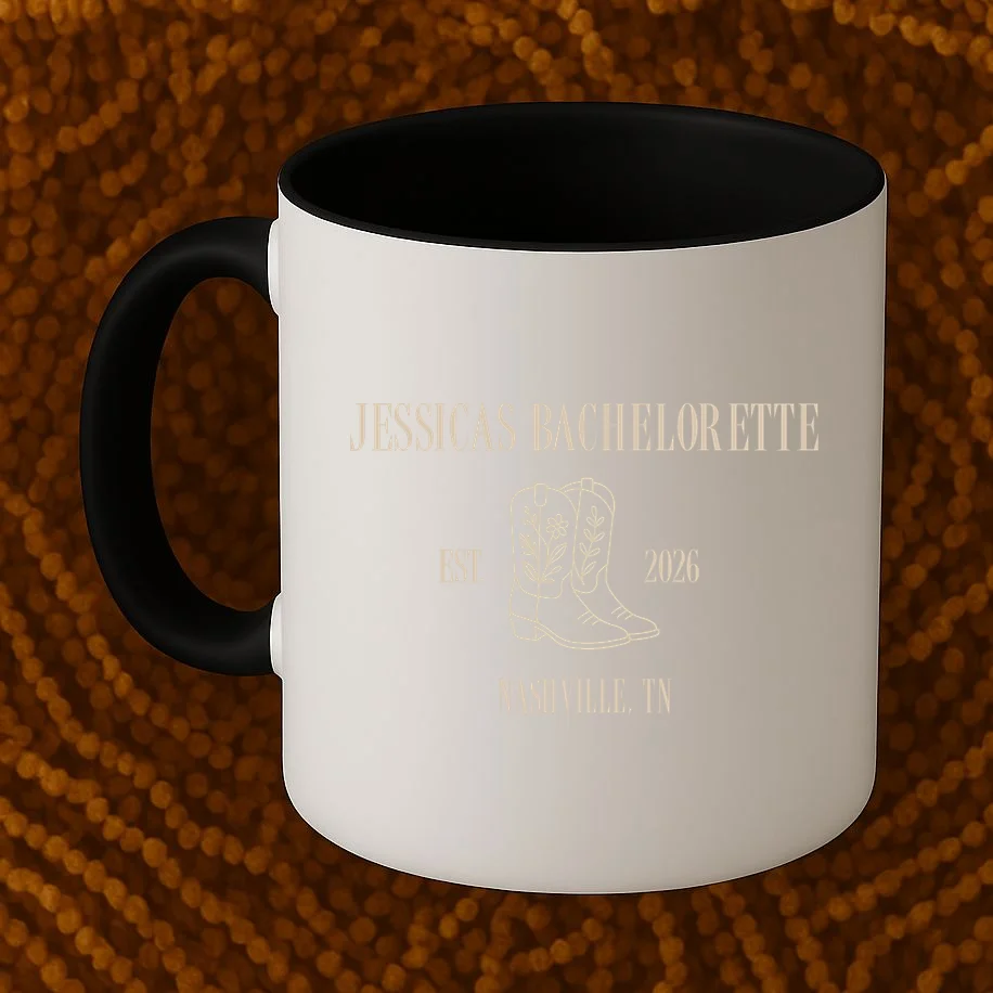Personalized Name Bachelorette Trip Cowgirl Coffee Mug - Front 1