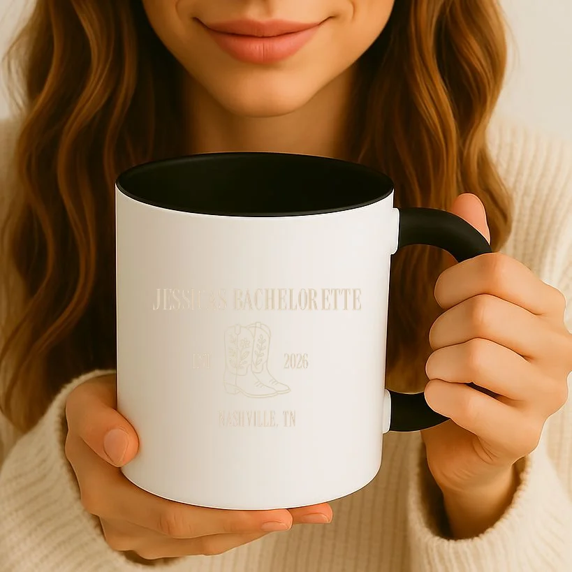 Personalized Name Bachelorette Trip Cowgirl Coffee Mug - Front 2