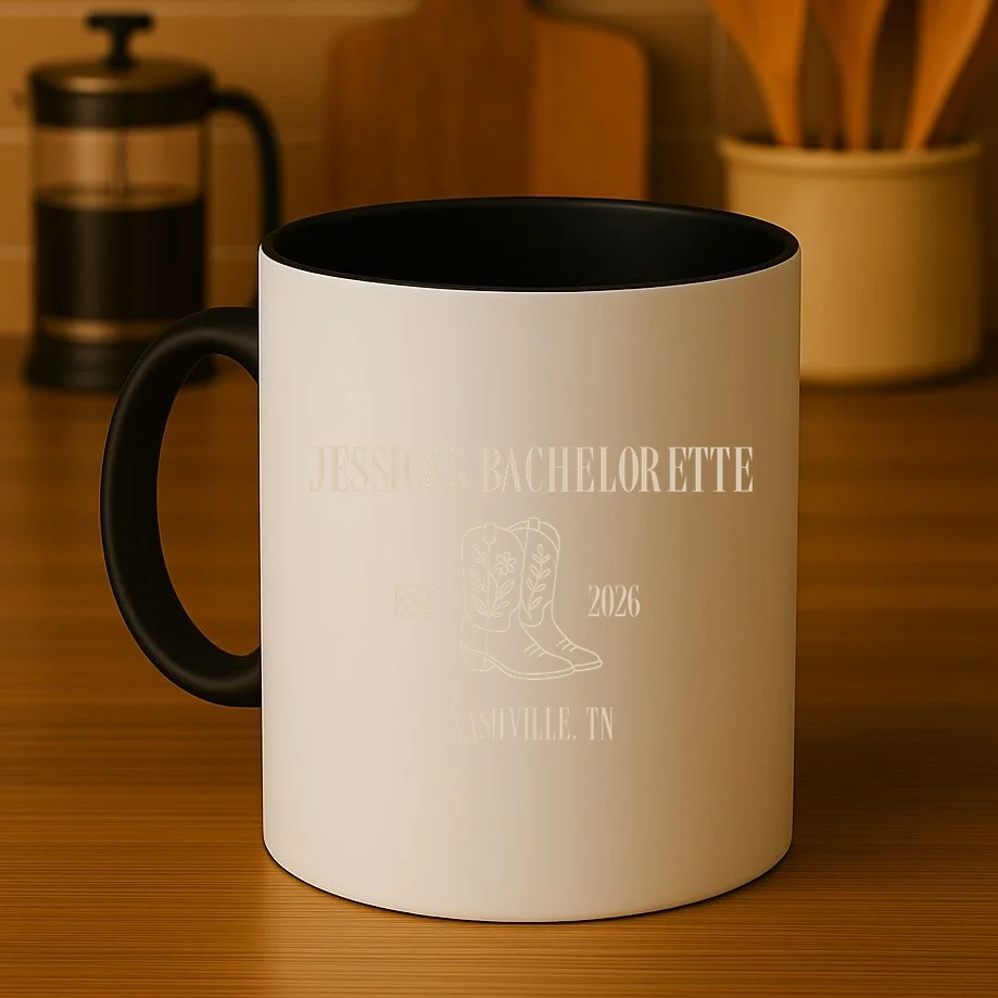 Personalized Name Bachelorette Trip Cowgirl Coffee Mug - Front 3