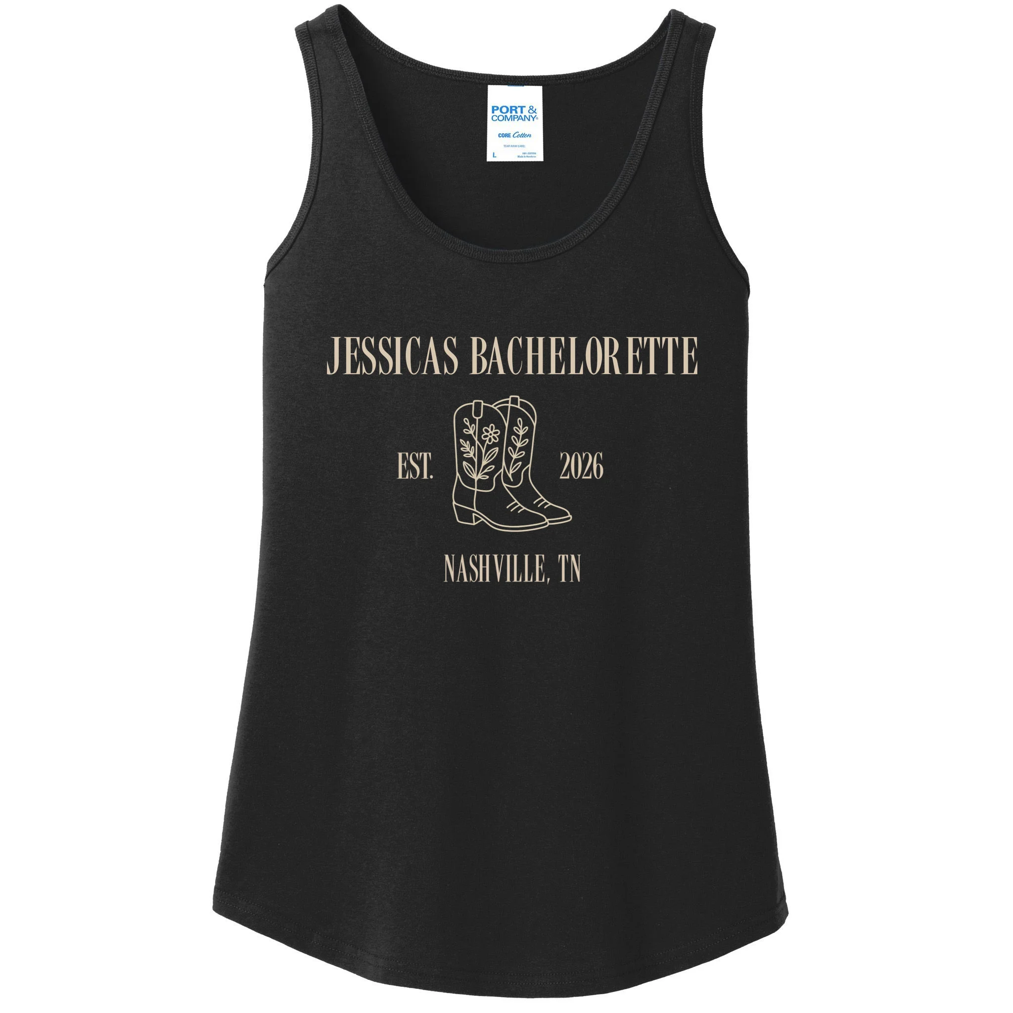 Personalized Name Bachelorette Trip Cowgirl Women's Tank Top - Front