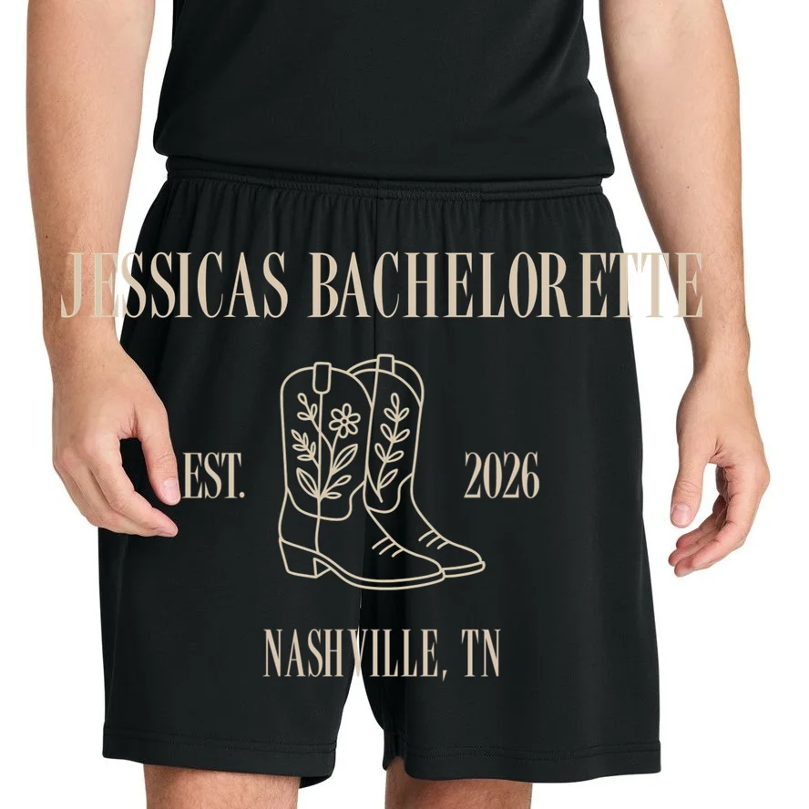 Personalized Name Bachelorette Trip Cowgirl Men's Shorts - Front 1