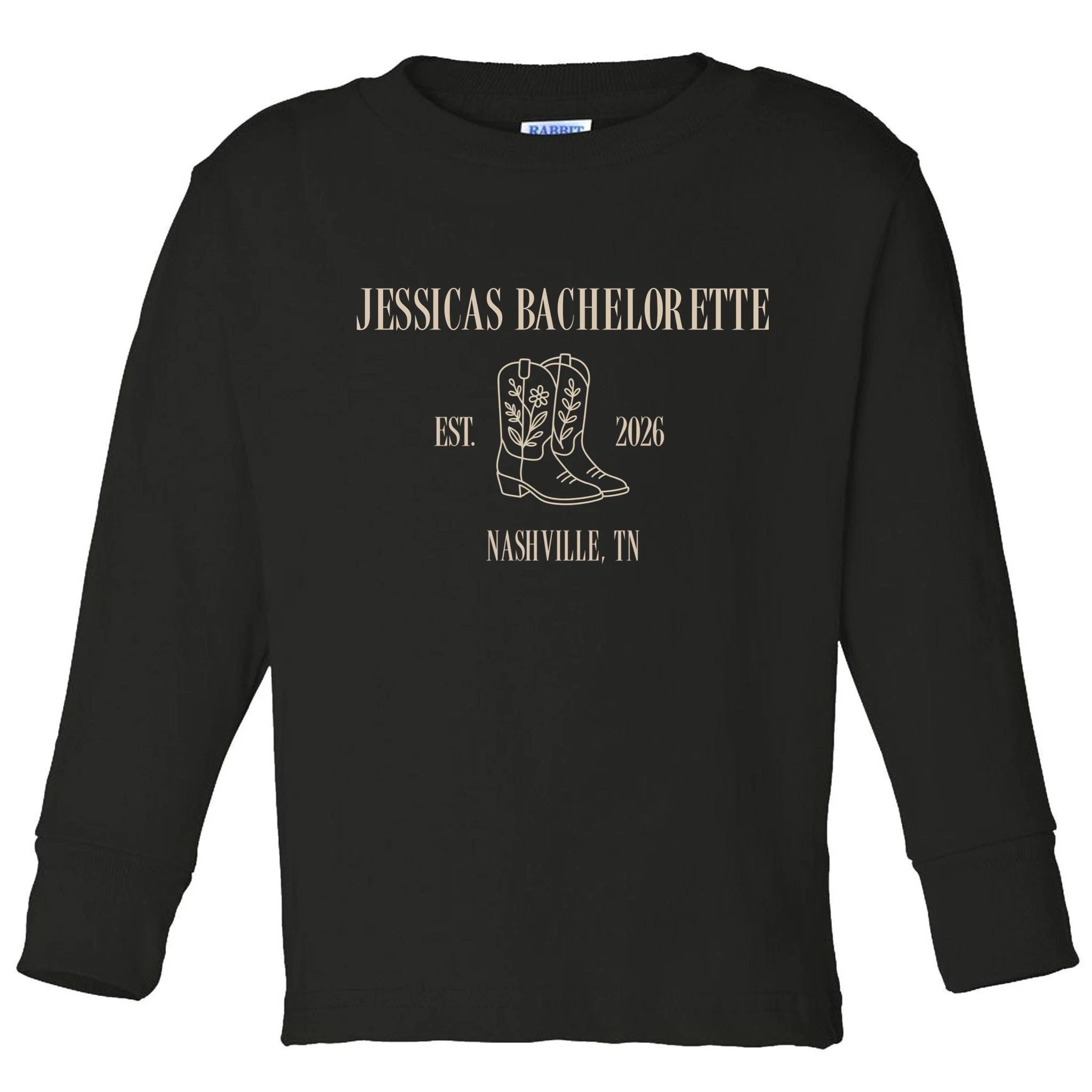 Personalized Name Bachelorette Trip Cowgirl Toddler Long Sleeve Shirt - Front