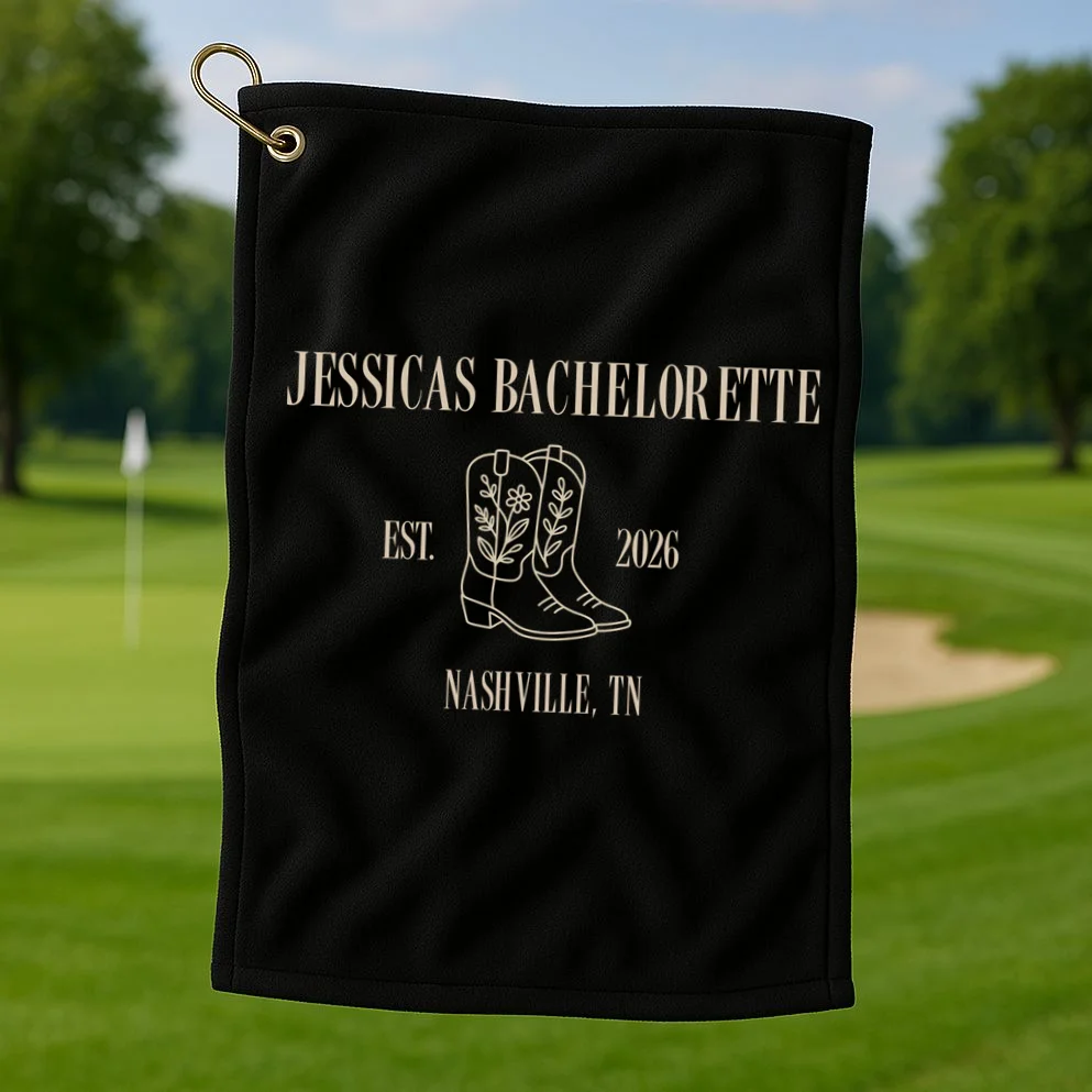 Personalized Name Bachelorette Trip Cowgirl Golf Towel - Front 1