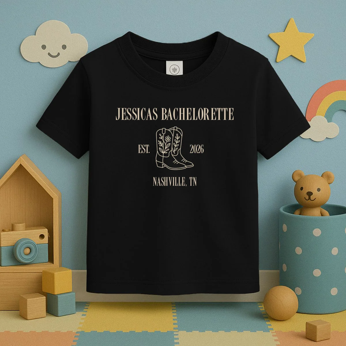 Personalized Name Bachelorette Trip Cowgirl Toddler T-Shirt - Front 2