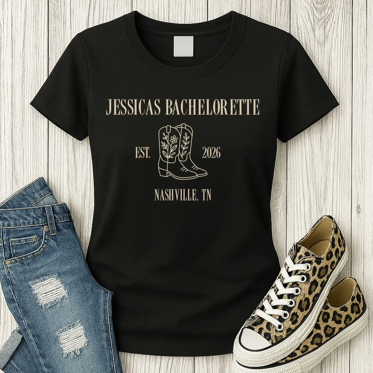 Personalized Name Bachelorette Trip Cowgirl Women's T-Shirt - Front 2