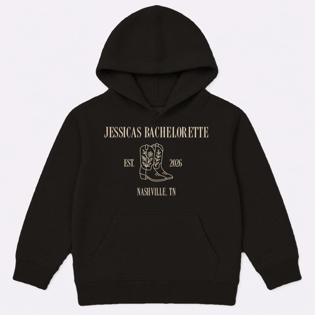 Personalized Name Bachelorette Trip Cowgirl Kids Hoodie - Front