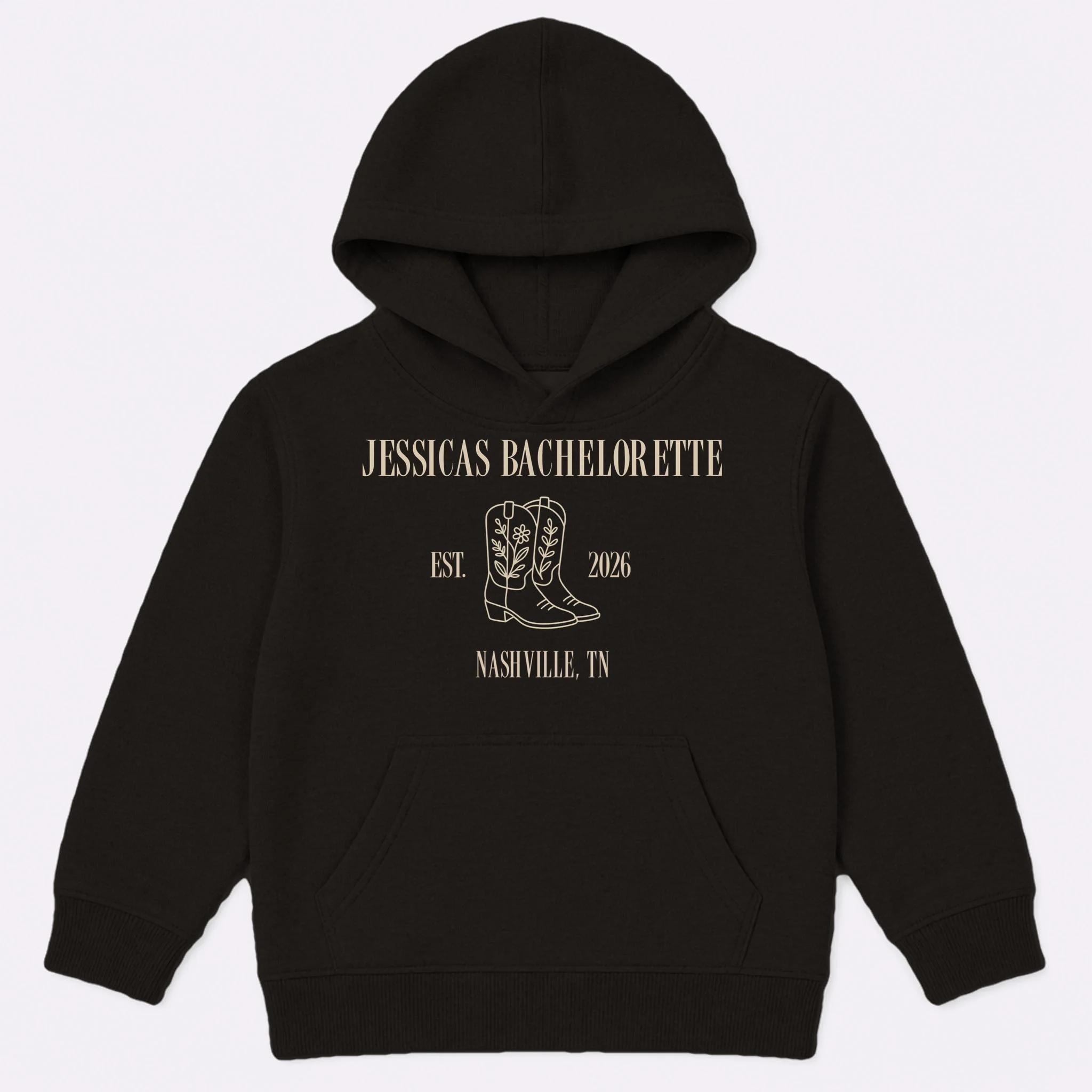 Personalized Name Bachelorette Trip Cowgirl Kids Hoodie - Front