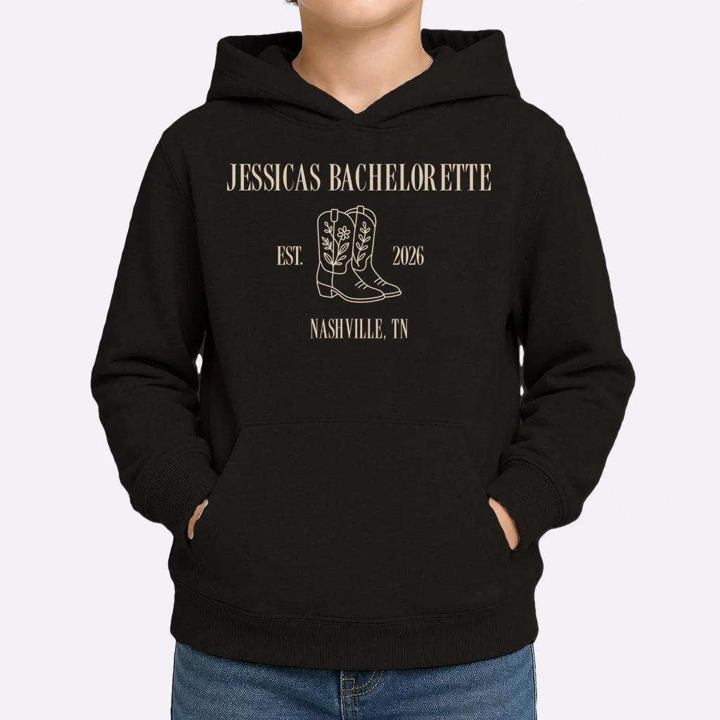 Personalized Name Bachelorette Trip Cowgirl Kids Hoodie - Front 1